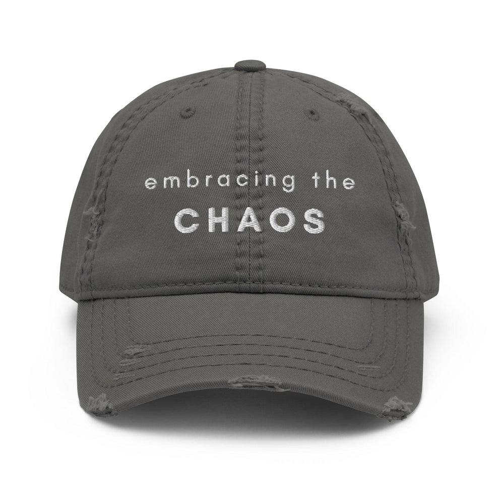 Embracing Chaos Distressed Mental Health Hat Charcoal Grey - Myndful Apparel