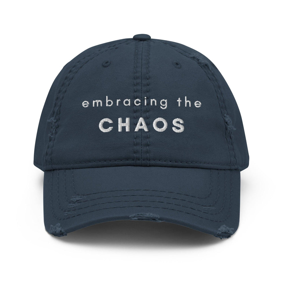 Embracing Chaos Distressed Mental Health Hat Navy Blue - Myndful Apparel